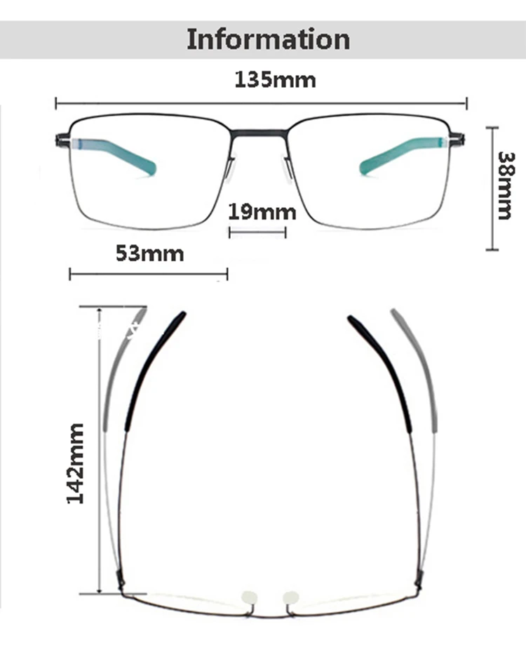 Screwless Ultra-light Glasses Frames Men Square Thin Stainless Steel High Elasticity Eyeglasses Germany Style Comfortabl Eyewear