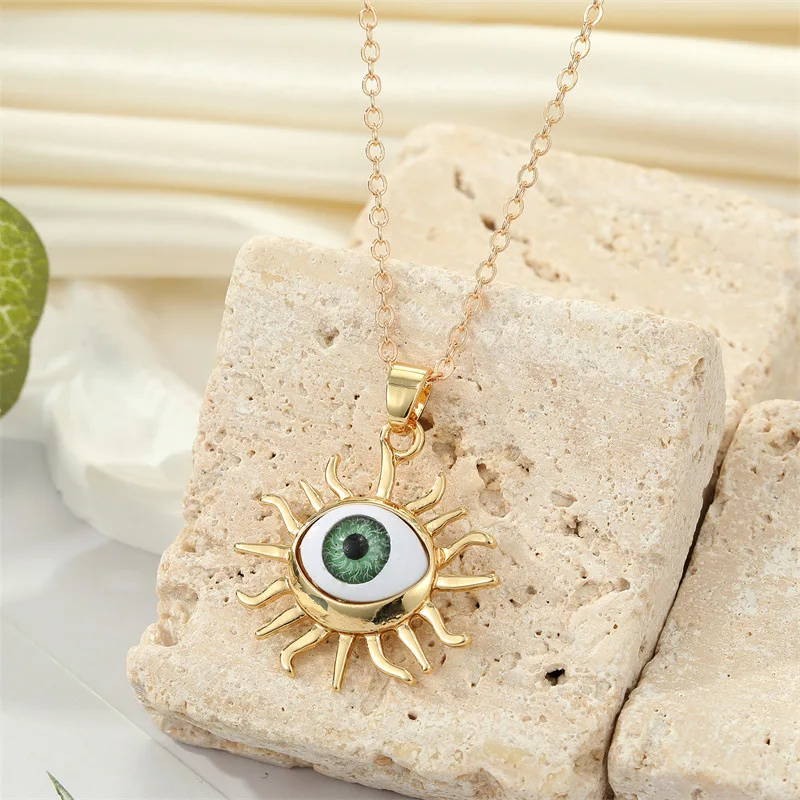 Resin Sun Evil Eye Pendant Necklaces For Women New Colored Eyelash Turkish Blue Eye Sweater Clavicle Chain Wedding Party Jewelry