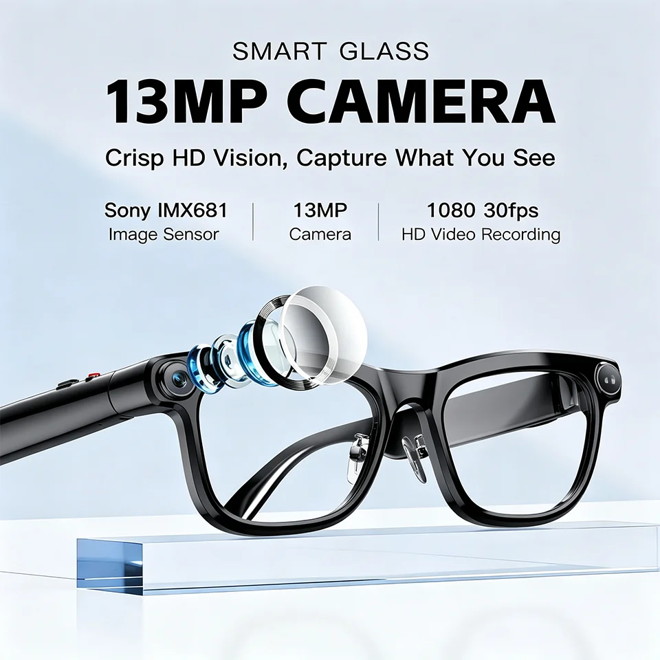 13MP Camera AI Smart Glasses Real Time Translation Video Recording Voice Assistant Bluetooth Outdoor New for Men Women Wearable