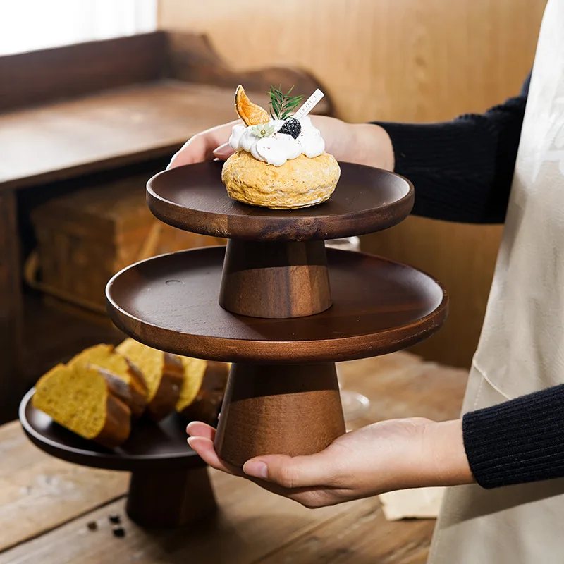 Acacia Wood Pedestal Cake Stand，Dessert Display Platter for Pastries, Treats, and Decorative Showcase