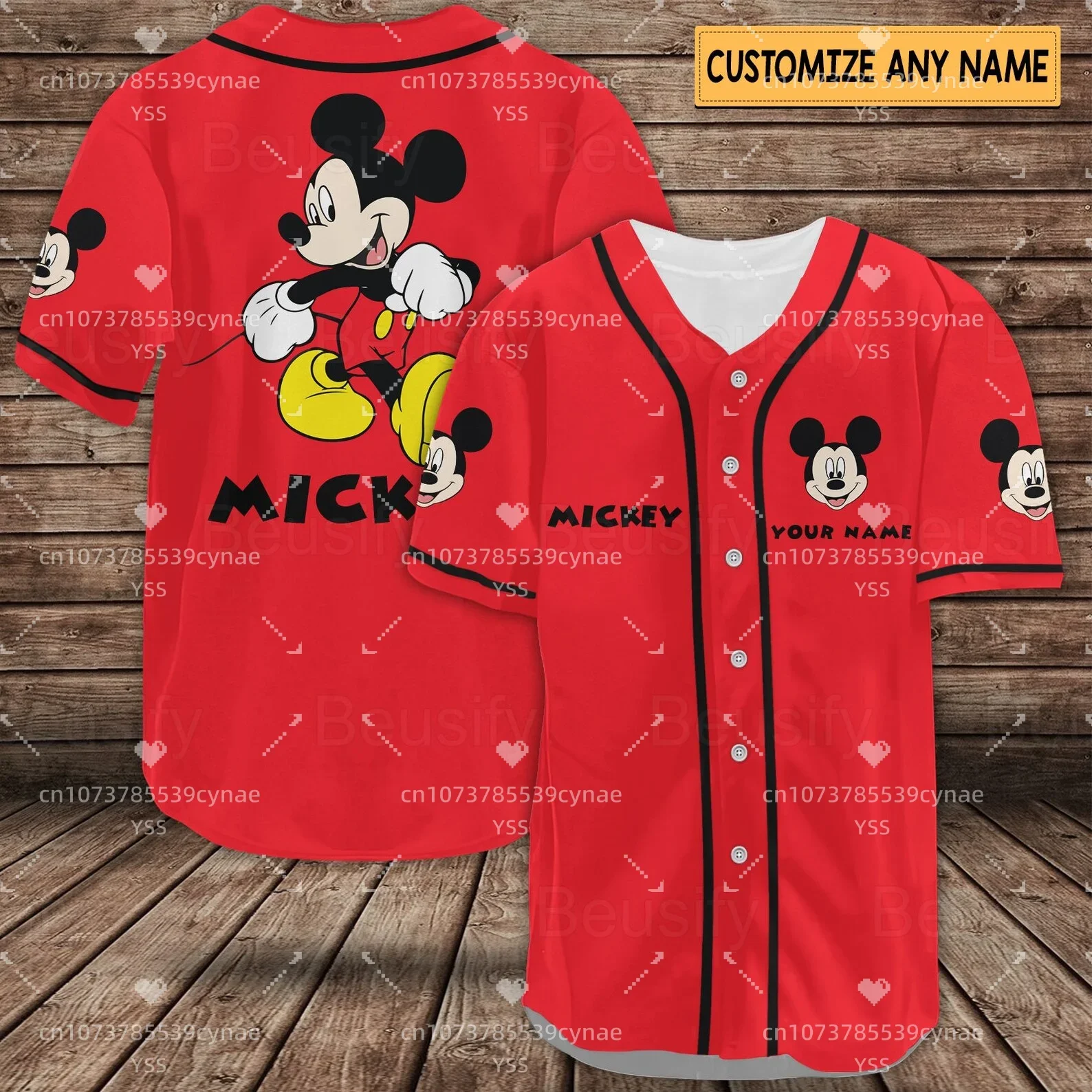 Disney Baseball Jersey Custom Name Women's Mickey Baseball Jersey Fashionable Disney Short Sleeve Hawaiian Shirt Track Top