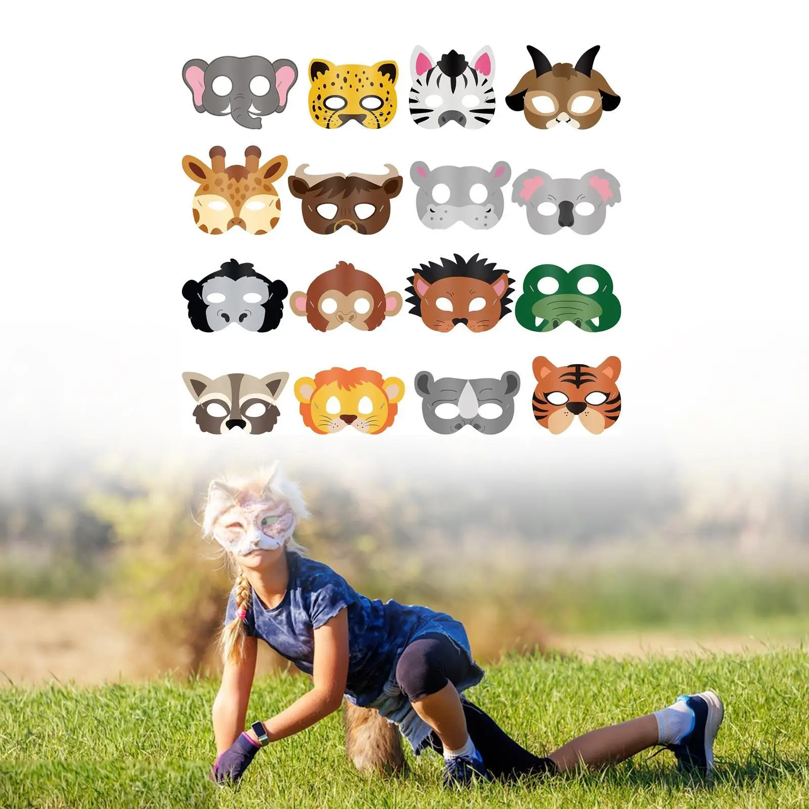 

16Pcs Jungle Zoo Animals Cartoon Masks Animal Face Mask for Classroom School Supplies Child Cosplay Party Favors Dress up