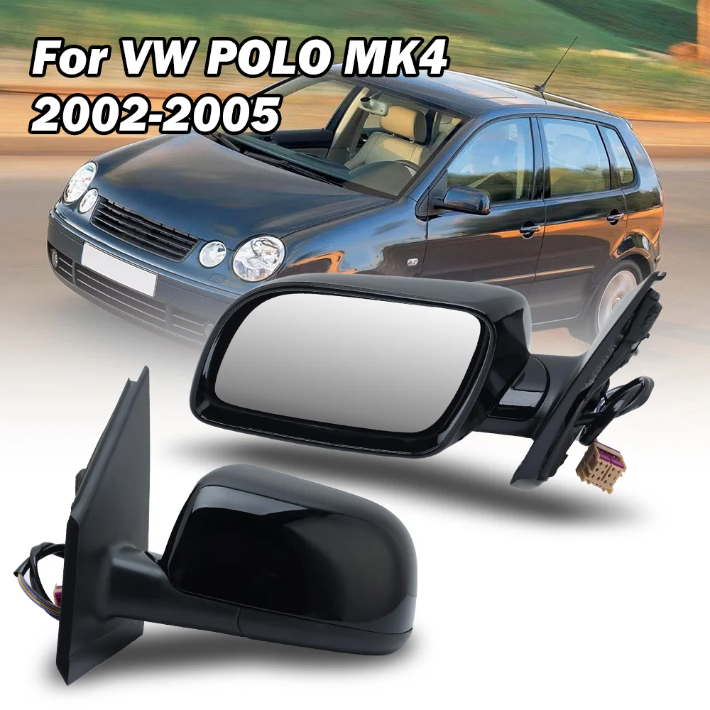 

5 Wires Side Rearview Mirror Assembly For Volkswagen POLO MK4 2002-2005 Glossy Black Heated Door Rearview Mirror Car Accessories