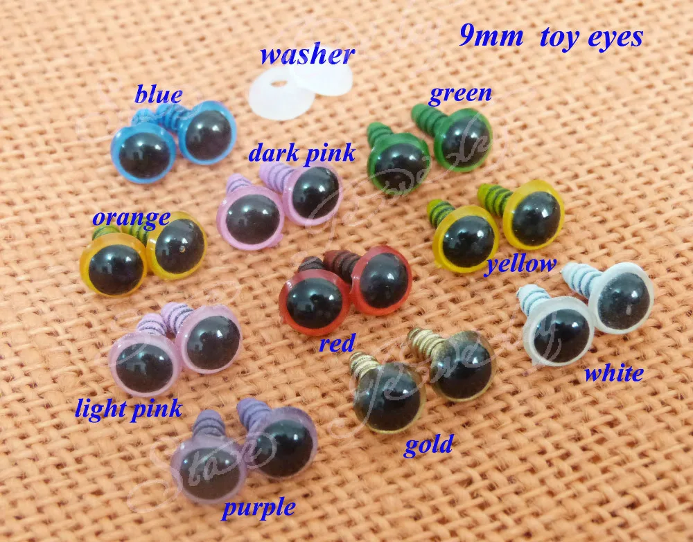 9mm plastic safety toy eyes & white washers for DIY plush animal doll materials--40pcs