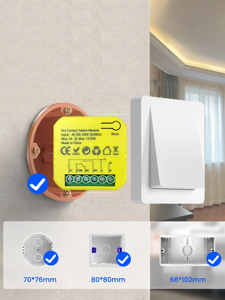 Inteligentny przekaźnik ZigBee WiFi z suchym stykiem 5A, zdalne sterowanie przez aplikację, programowanie czasowe, AC100-240V, kompatybilny z Tuya, Google Home, Alexa — zdjęcie produktu 7