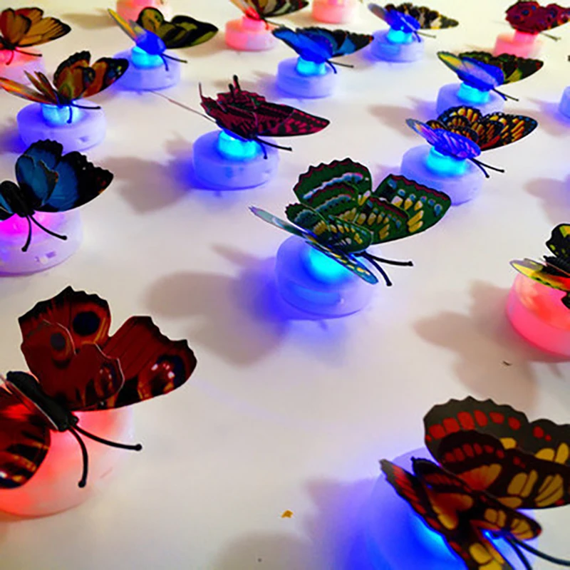 Colorful Luminous 3D Butterfly LED Night Light Wedding Decorative Lamp Wall Decor Battery Operated Glow Small Atmosphere Light