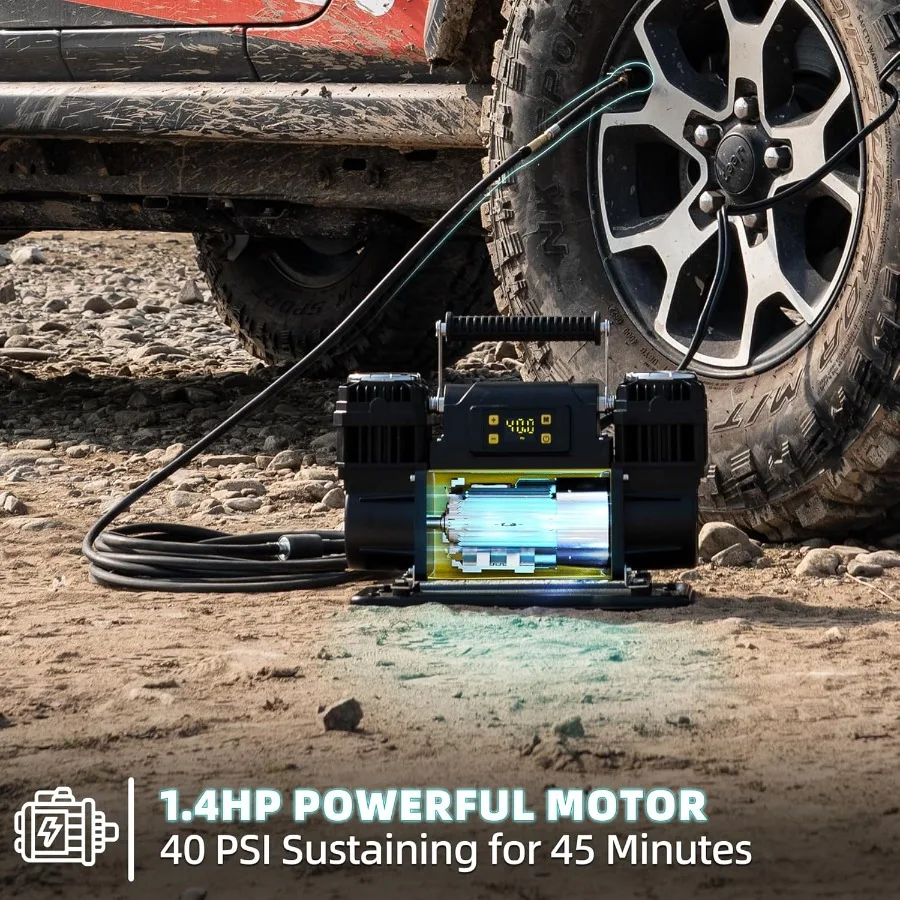 12V Digital Air Compressor Offroad Portable Inflator 12.3 CFM Air Pump Max 150PSI for Heavy-Duty Tires with LCD Control