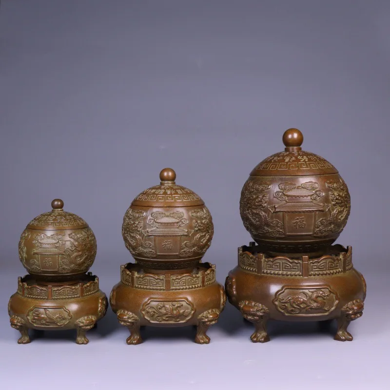 Pure Copper Nine Turn Qian Kun Statue Chinese Antique Feng Shui Ornament Living Room Foyer Office Study Collectible Craft Gift