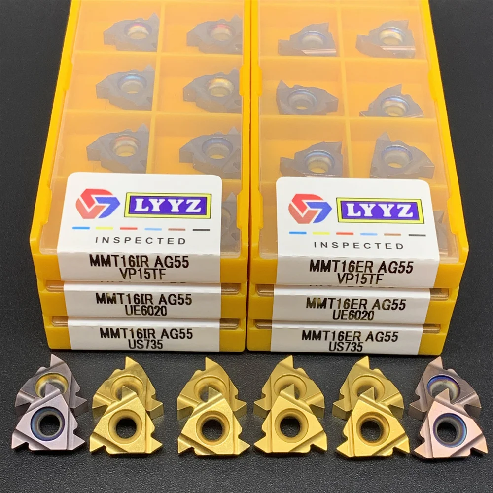 Carboneto de Inserção de Rosca Mmt11er 11ir 16er 16ir Ag60 Ag55 Vp15tf Ue6020 Us735 Ferramenta de Corte Rosca Interna Mmt22er Mmt22ir 10 Pcs