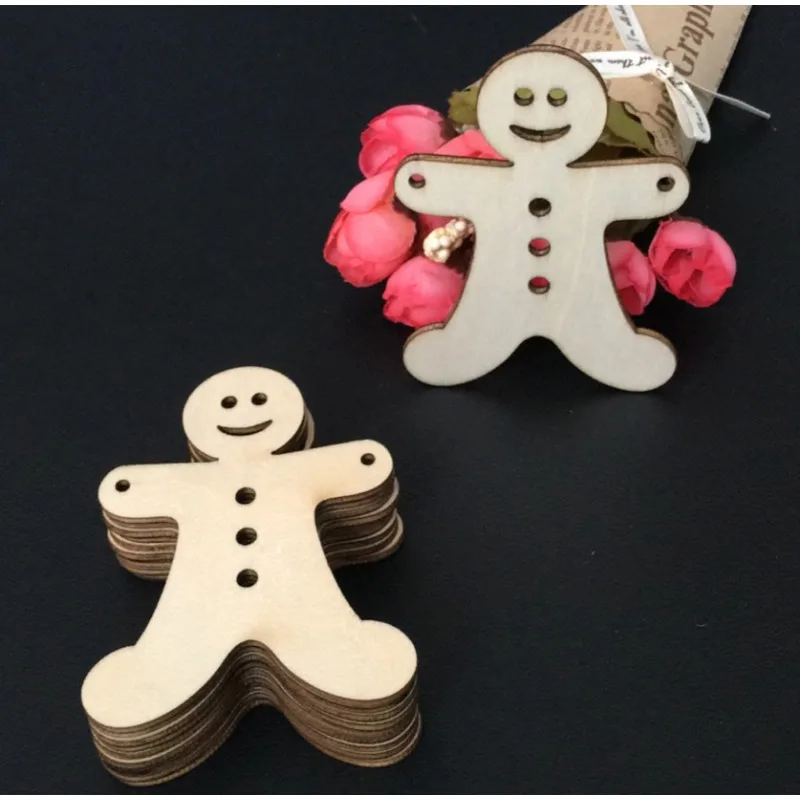 10pcs Unfinished Gingerbread Man Ornaments Wooden Gingerbread Hanging Baking Cutout Tree Ornaments for Christmas DIY Decorations