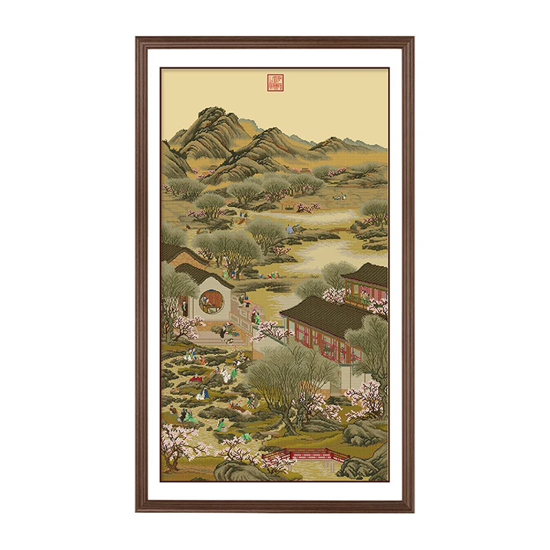 

Chinese Landscape Pattern Cross Stitch Kit, Needlework, 11CT Printed, Yongzheng Emperor April, DIY, Home Decorative Kits