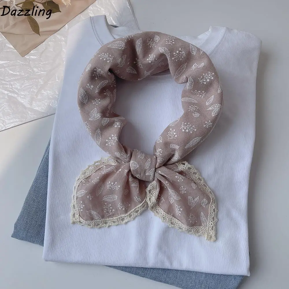 

Sweet Cotton Linen Square Scarf Flower Headband Pastoral Style Printed Silk Scarf 60cm Scarf Accessories Floral Hairscarf