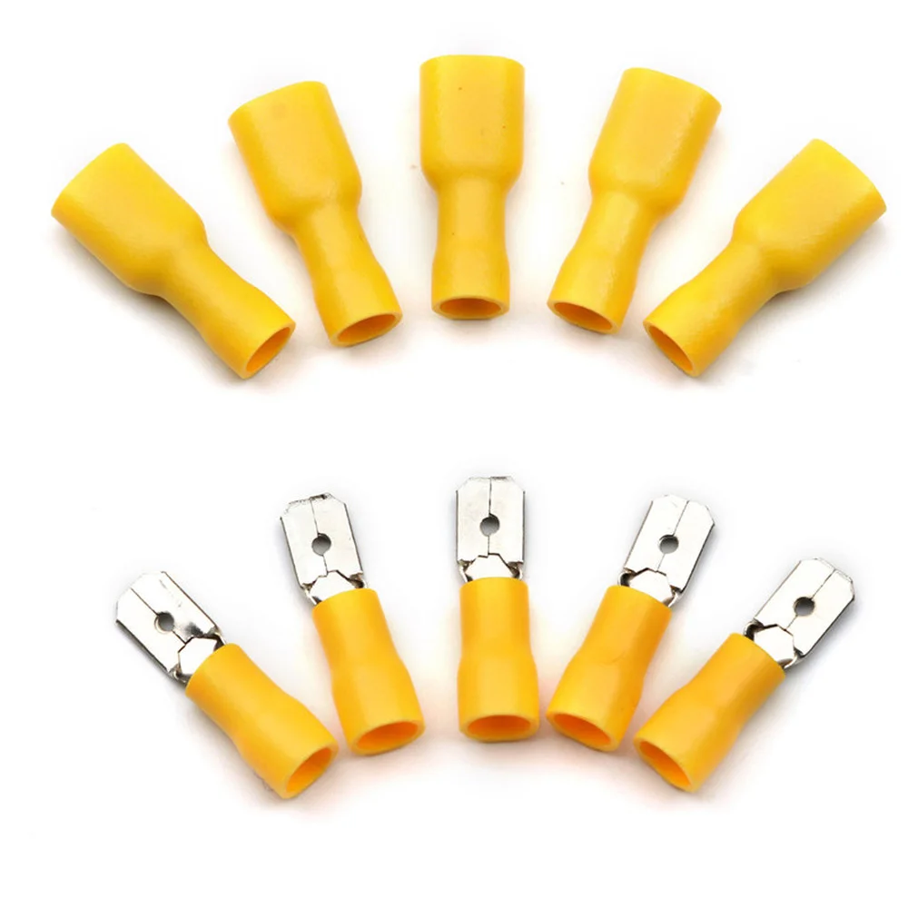 500/100PCS Yellow Male Female Crimp Spade Lug Terminals Cold Press Wire Cable Plug Electrical Insulated Wire Connector 12-10 AWG