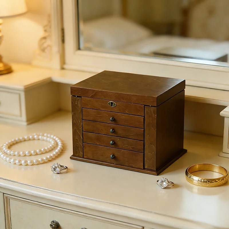 aj-Large Storage Capacity Windowed Wood Jewelry Perfume Armoire Box Modern Bedroom Living Room Home