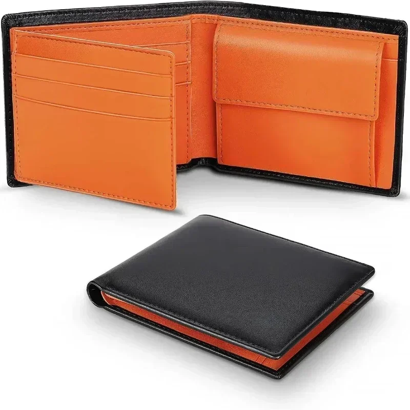 Short Genuine Leather Mens Wallets Classic Slim Solid Purse Card Holder Coin Pocket RFID Fashion Quality