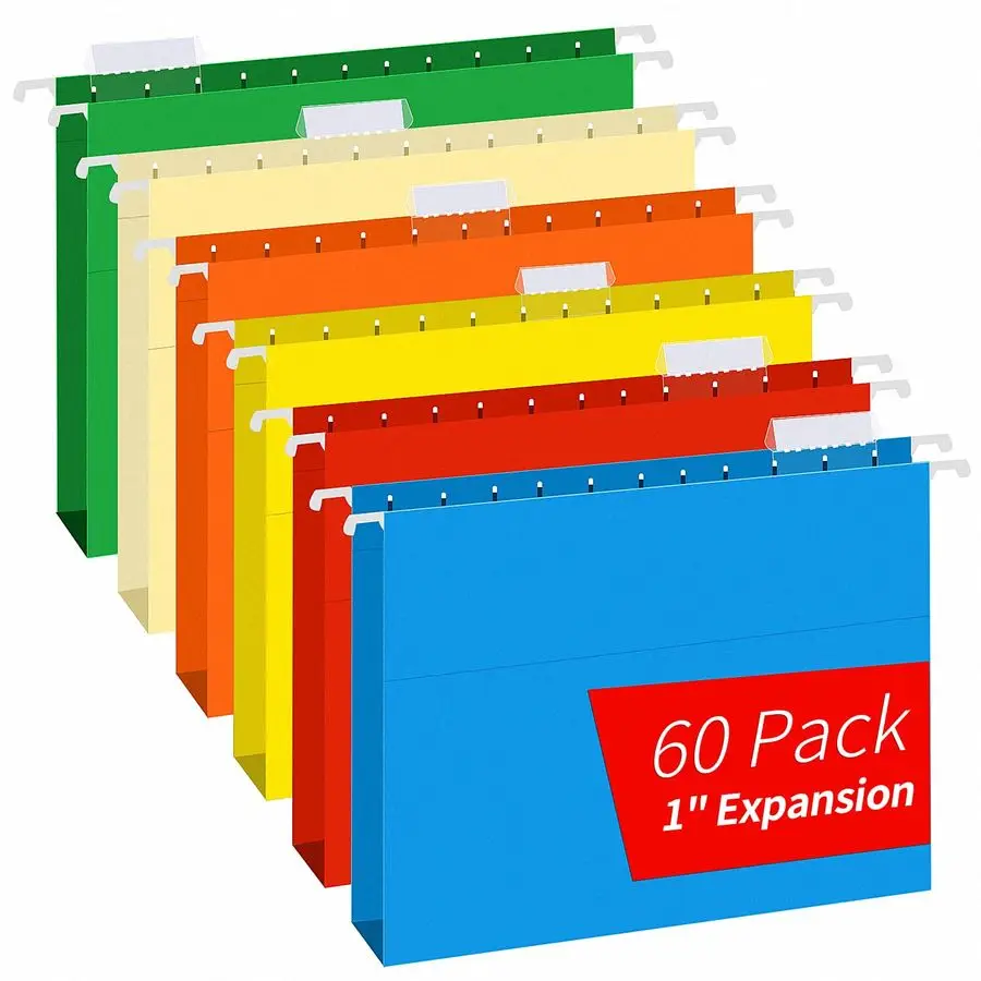 

Capacity Hanging File Folders, 60 Pack Letter Size Reinforced Hanging Folders with Heavy Duty 1 Inch Expansion for Bulky Files,