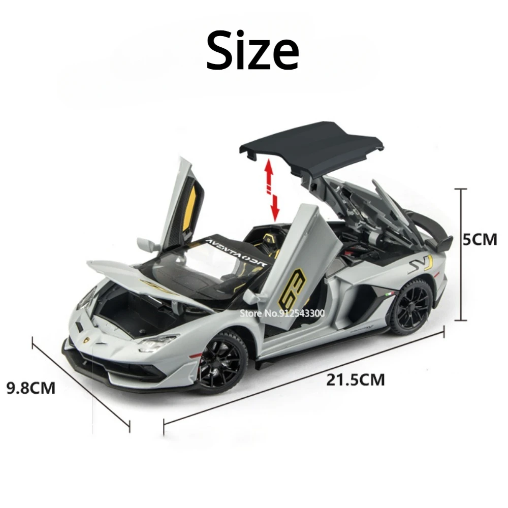 1/24 Scale Lambor Aventador SVJ63 Toy Car Model Alloy Diecast with Sound Light Pull Back Vehicles Models Toys for Boy Decoration