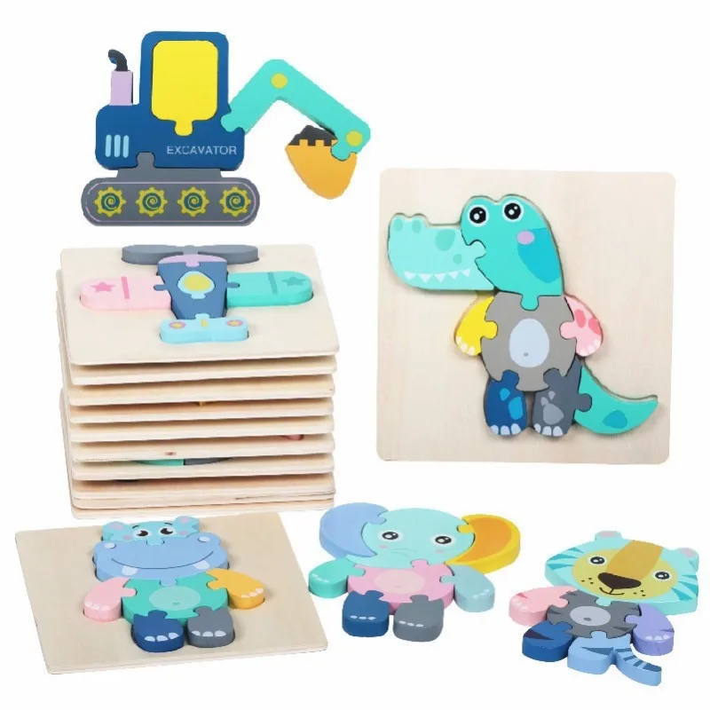 Novo 3d tridimensional fivela de madeira educação infantil animal tráfego quebra-cabeça brinquedo educativo