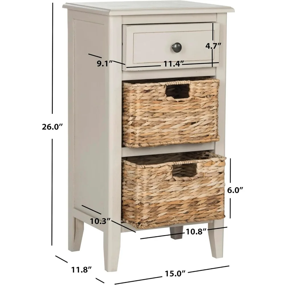 طاولة جانبية رمادية عتيقة مع درج وسلالان قابلة للإزالة لغرفة المعيشة أو غرفة النوم #3