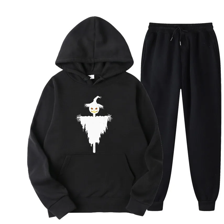 

2025 Black and white scarecrow graffiti print set Casual Mens Hoodie Sweatshirts Spring And Autumn Season Stylish Loose Fit suit