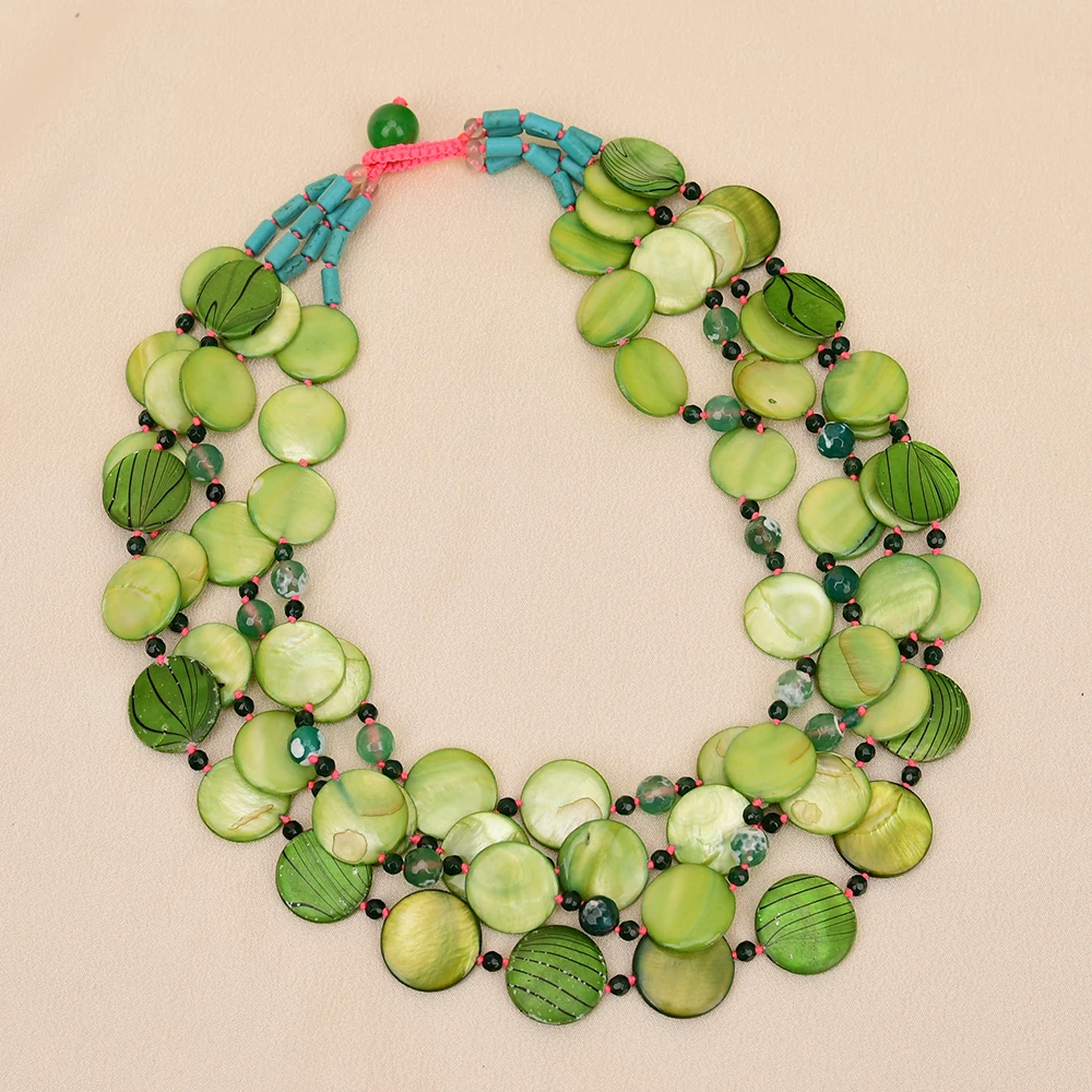 APDGG NO147 Handmade 4 Rows Natural Mix Stone Turquoise Shell Agate Gems Multi Strands Necklace