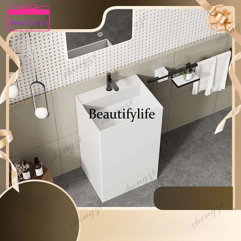 One-piece rectangular artificial stone column basin with faucet hole Floor-to-ceiling wash basin hotel  a17