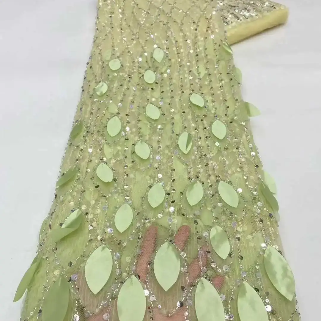 

Luxury African Sequin Beaded Lace Fabric 2025 High Quality Groom Nigerian Wedding Bridal Embroidery French Tulle Sewing