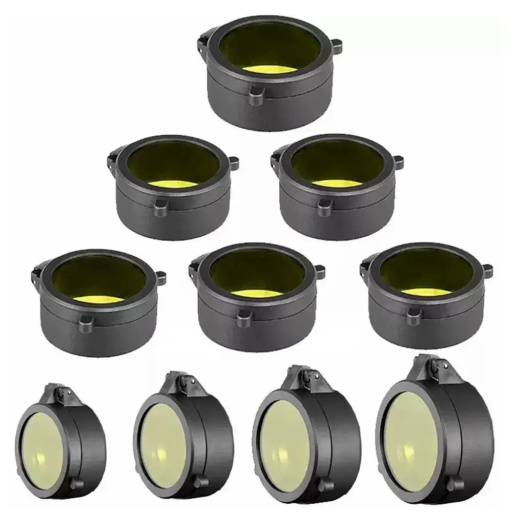 30-69MM Transparent Lens Cover Flip Up Quick Spring Protection Cap Yellow Objective Lense Lid for Gun Calibe Accessories
