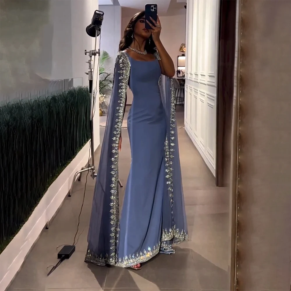 Cape Sleeves Luxury Evening Dresses Women Elegant Long Formal Party Prom Gown 2023 Floor Length Saudi Arabia Vestidos De Noche