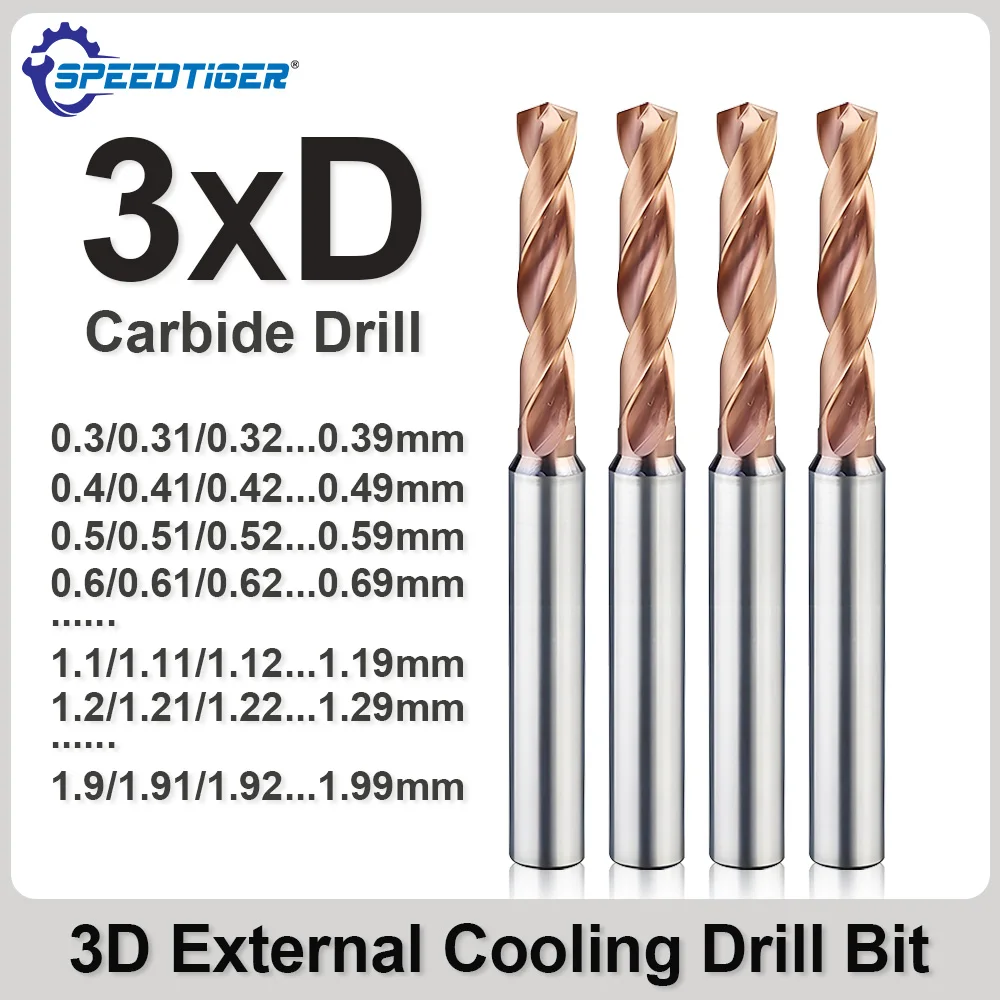 SPEEDTIGER HRC60 0.3~2.0mm Micro Drill Solid Carbide Bit Mini CNC Hole Making 3D Shank Diameter 4mm D4 Metal Steel Plastic 1PCS