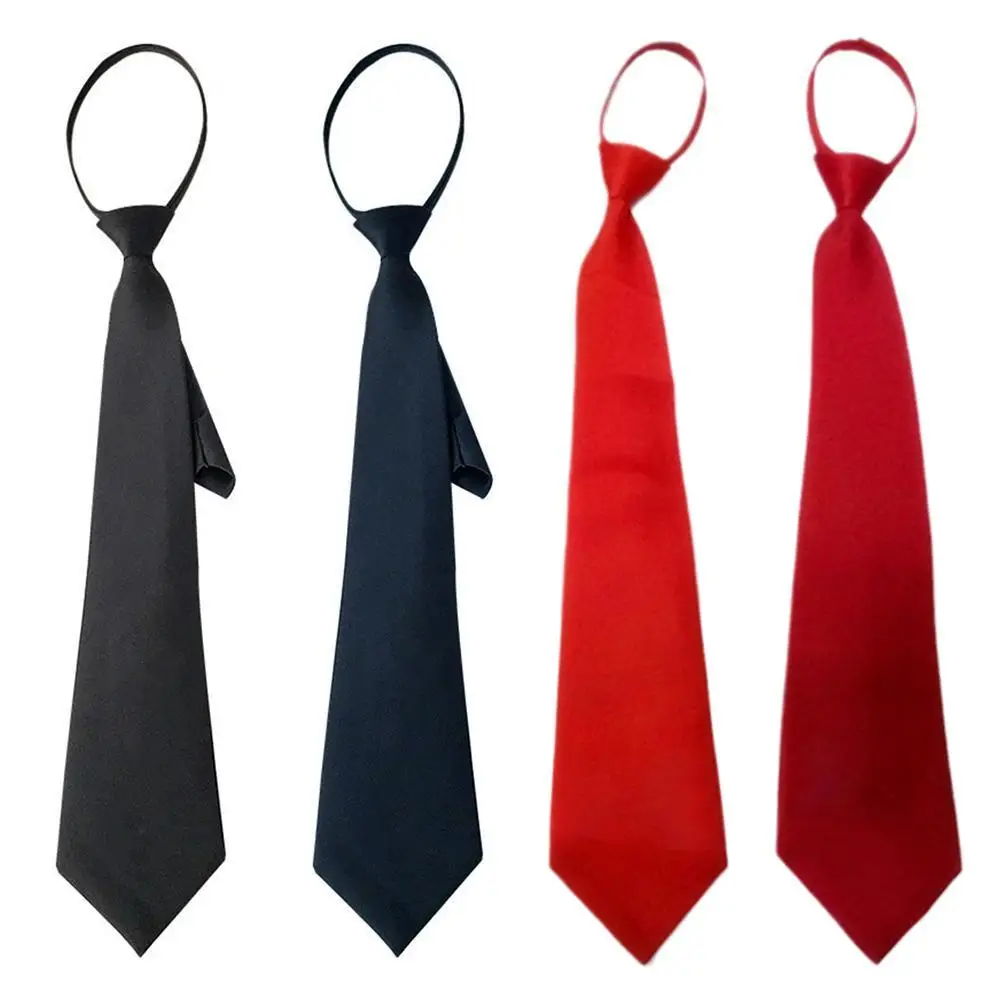 1PC Laços Estudante Retro Preto Sólido Silky Narrow Neck Tie Magro Suave Mulheres Gravata Zipper Casual Elegante All-match Moda Unisex