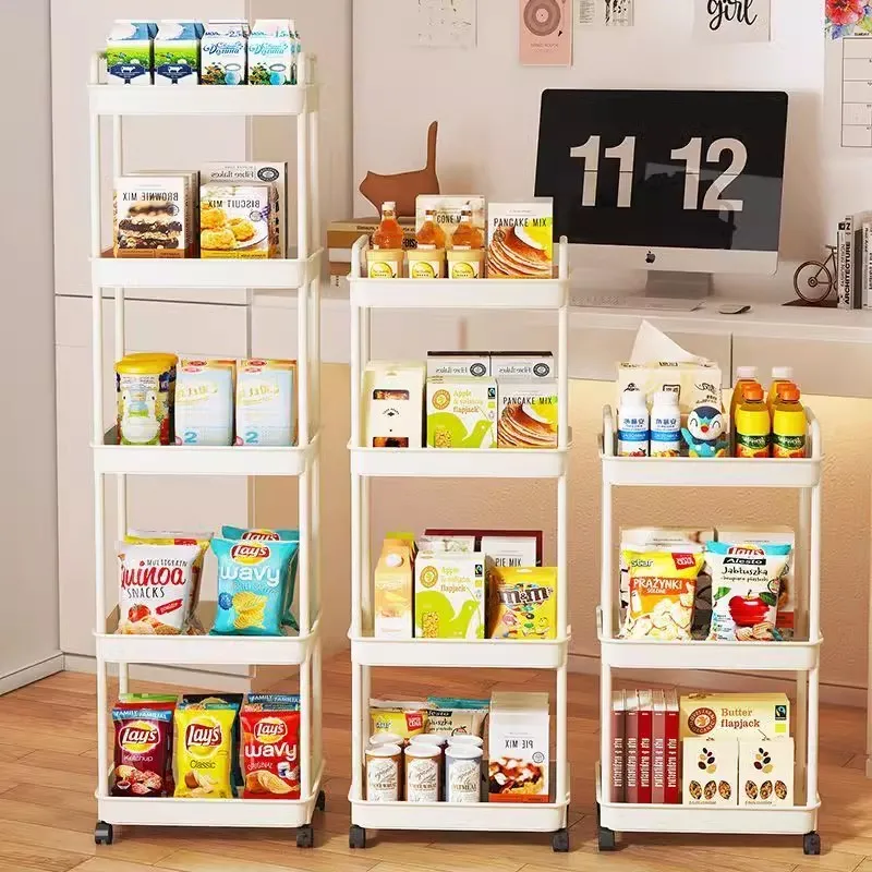 Bookshelf Storage Trolley Mobile Kitchen Organizer Cart With Wheels Multi-Layer Bathroom Shelves Household Snacks Storage Rack