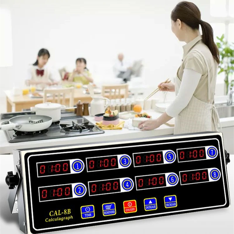 Calculagraph 8B Kalkulator Penghitung Waktu Dapur Jam Pengatur Waktu 4 Saluran Steker Daya 220V 8 Layar Goyang Keranjang untuk Mengingatkan Aksesori Memasak kitchen timer