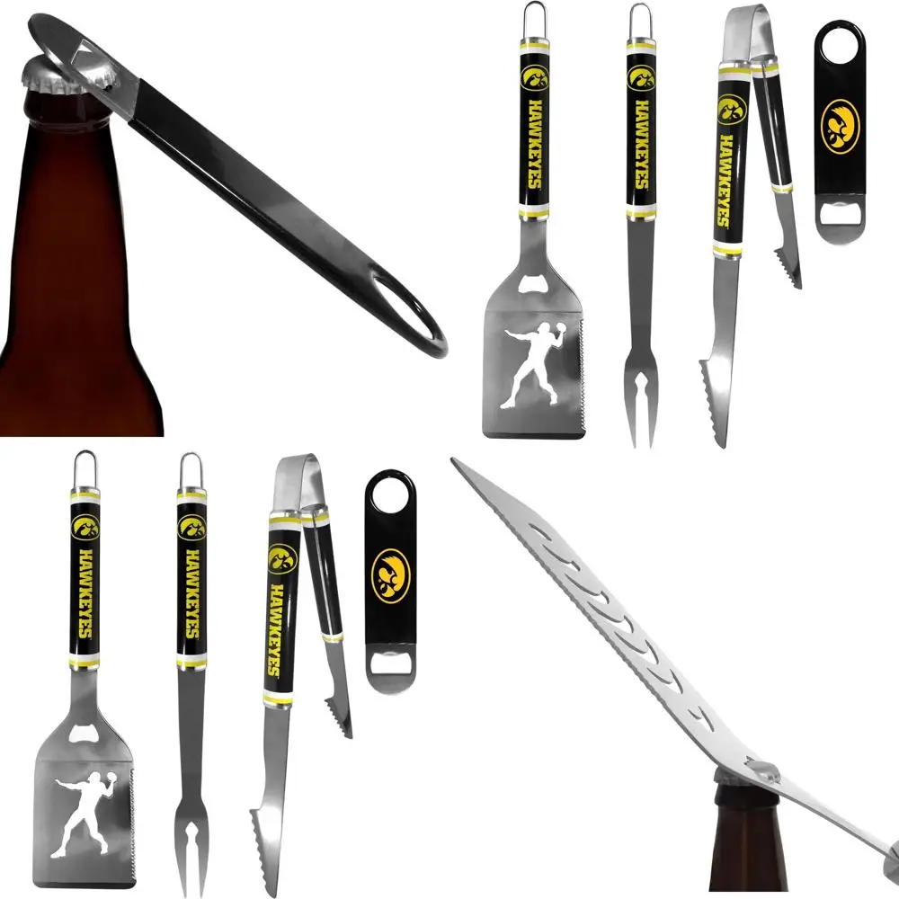 

Iowa Hawkeyes 3-Piece Steel BBQ Set with Bottle Opener, Team Color, One Size