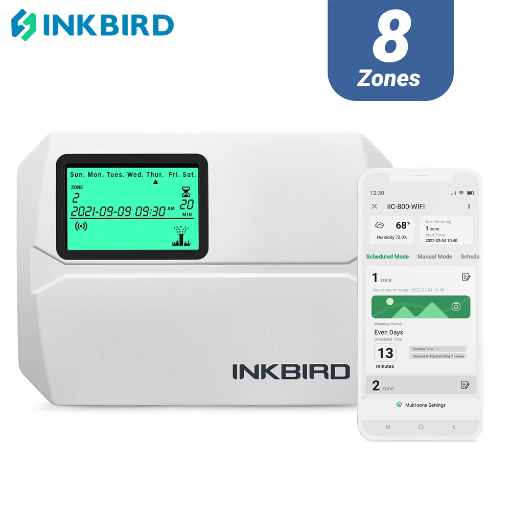 Inkbird Iic800-wifi Plugue da ue Inteligente Sprinkler Controlador Zonas de Irrigação Interior Exterior 2.4ghz Wi-fi Suporta o Modo Manual
