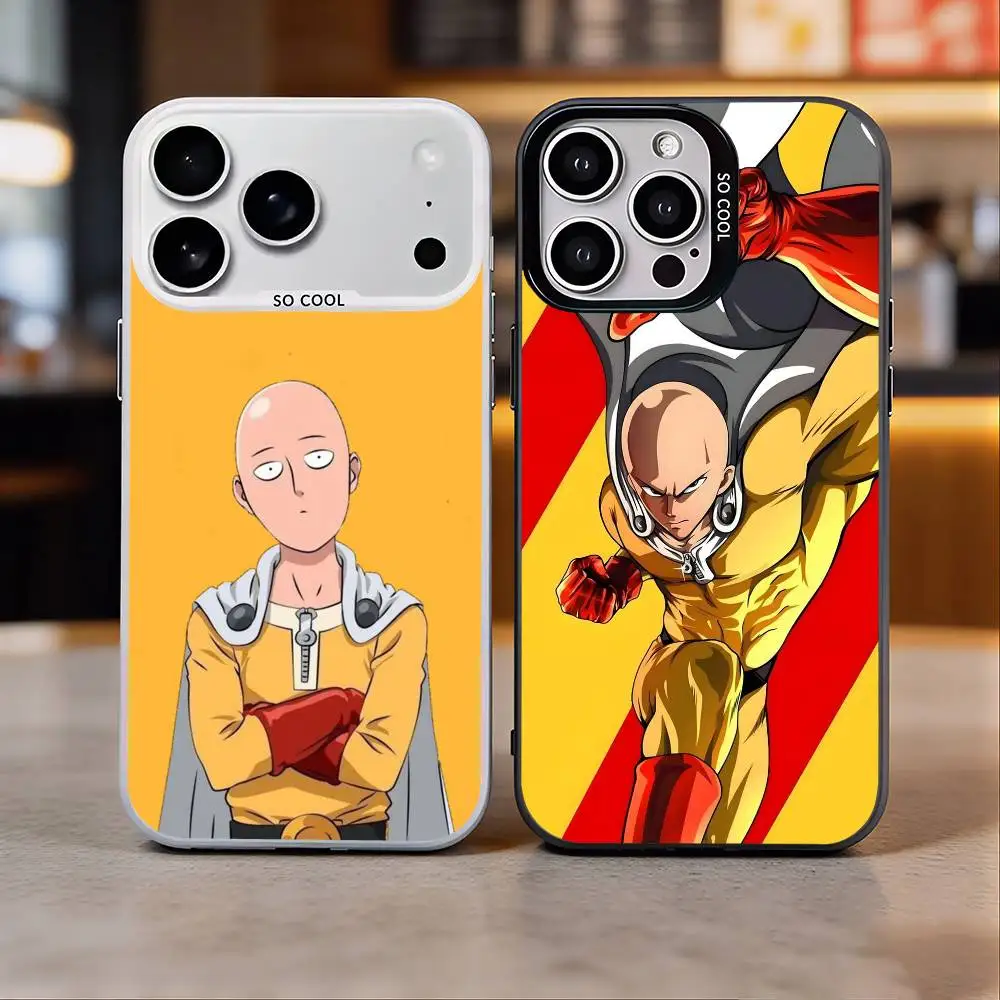 

One P-Punch M-Man S-Saitama Phone Case For iPhone 17, 16,15,14,13,12,11 Plus,Pro Max, Colorful Silver Funda Cover
