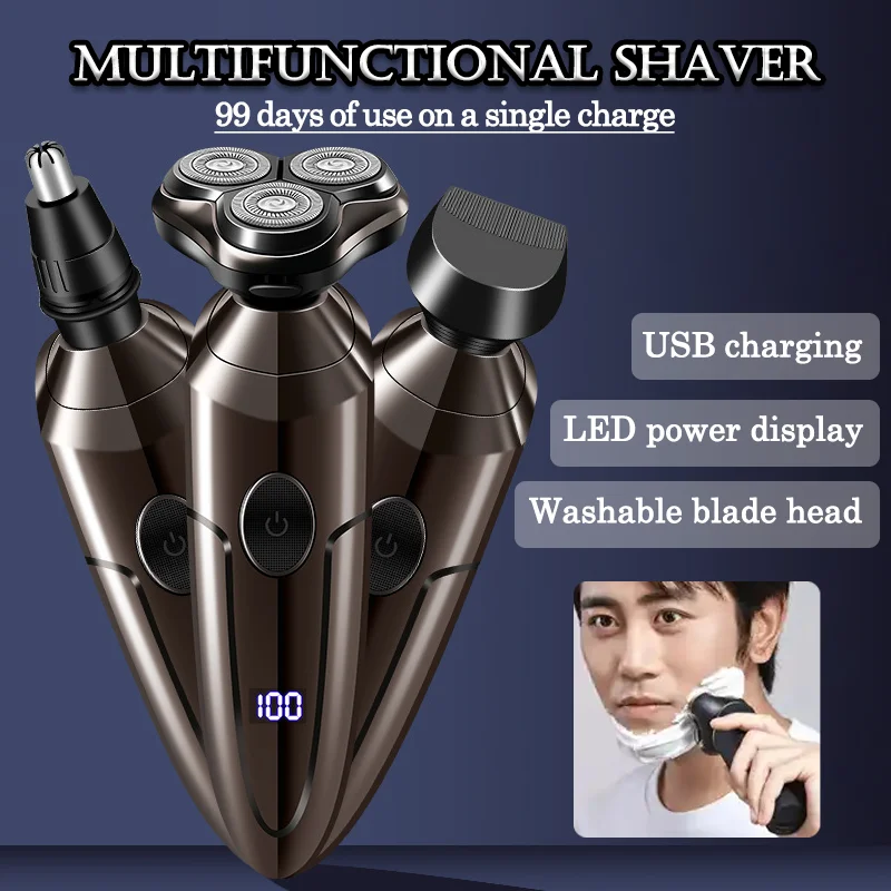 Electric shaver Men\'s shaver Smart shaver Beard trimmer IPX7 waterproof wet and dry shaver LED display