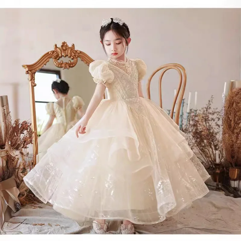 

Детское торжественное платье принцессы с цветочным узором для девочек, пышное тюлевое платье для выступлений на фортепиано Catwa