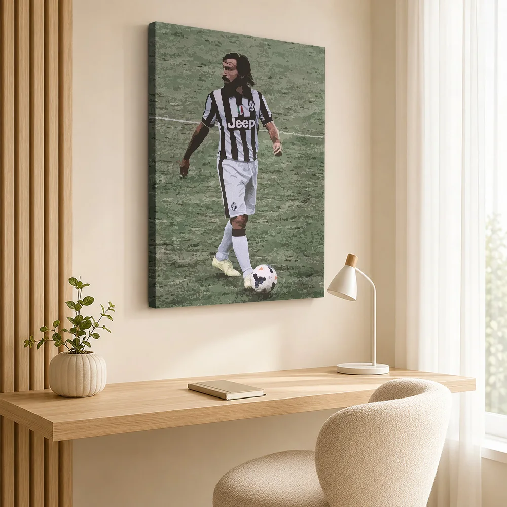 Andrea Pirlo Soccer Action Framed Canvas Print Poster Dynamic Style Wall Art With Customized Photo For Home Gym Ideal Coach Gift