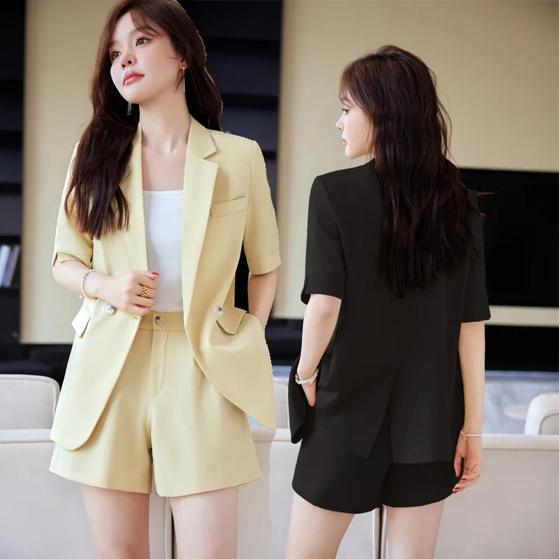 

Yellow Short Sleeve Suit Jacket Women's Summer Thin2024New High-Grade Small Leisure Suit Shorts Suit