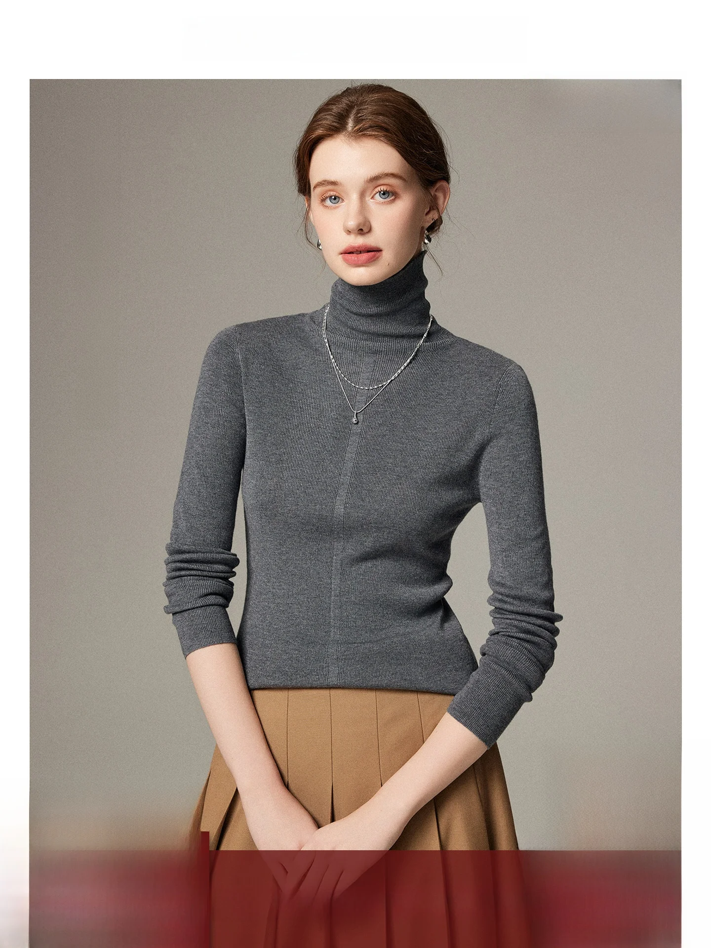 

Women's High Collar Long Sve Knitted Sweater Beautiful Woolen Base irt Pure Color Sli Winter Spring Autumn Top