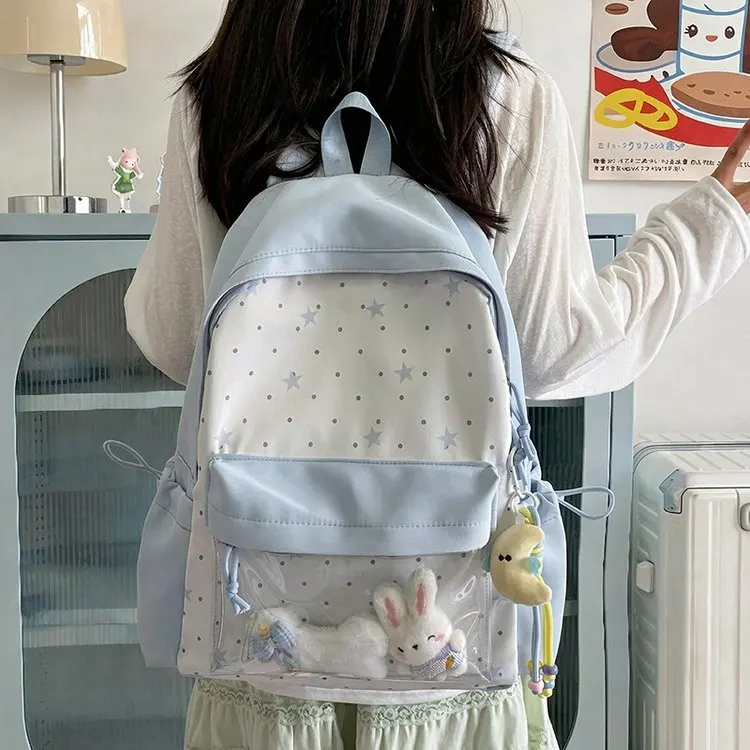 High Capacity Backpack for Middle And High School Girls Pink Cute Bookbag with Double Shoulder Straps Commuter Nylon Material