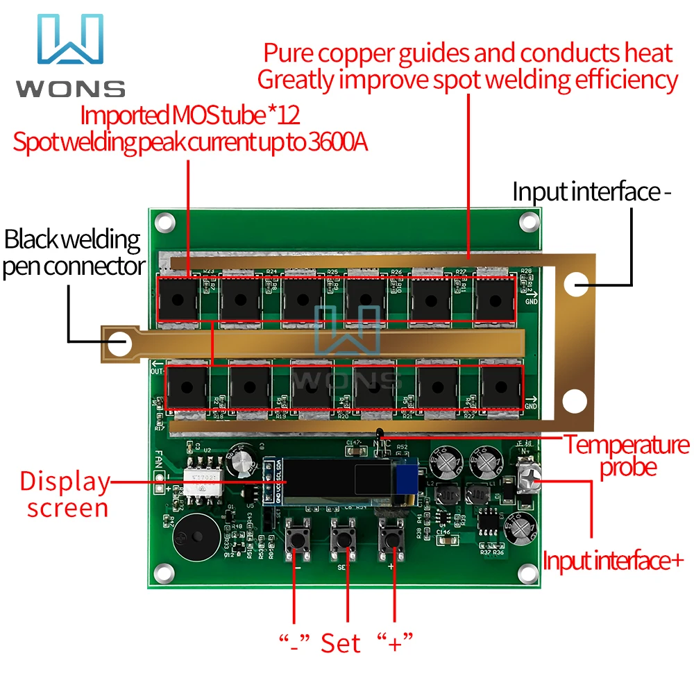 12V Spot PCB Circuit Board Digital Display Spot Welder Control Board Set with Welding Pen Intelligent for Lithium Battery 18650