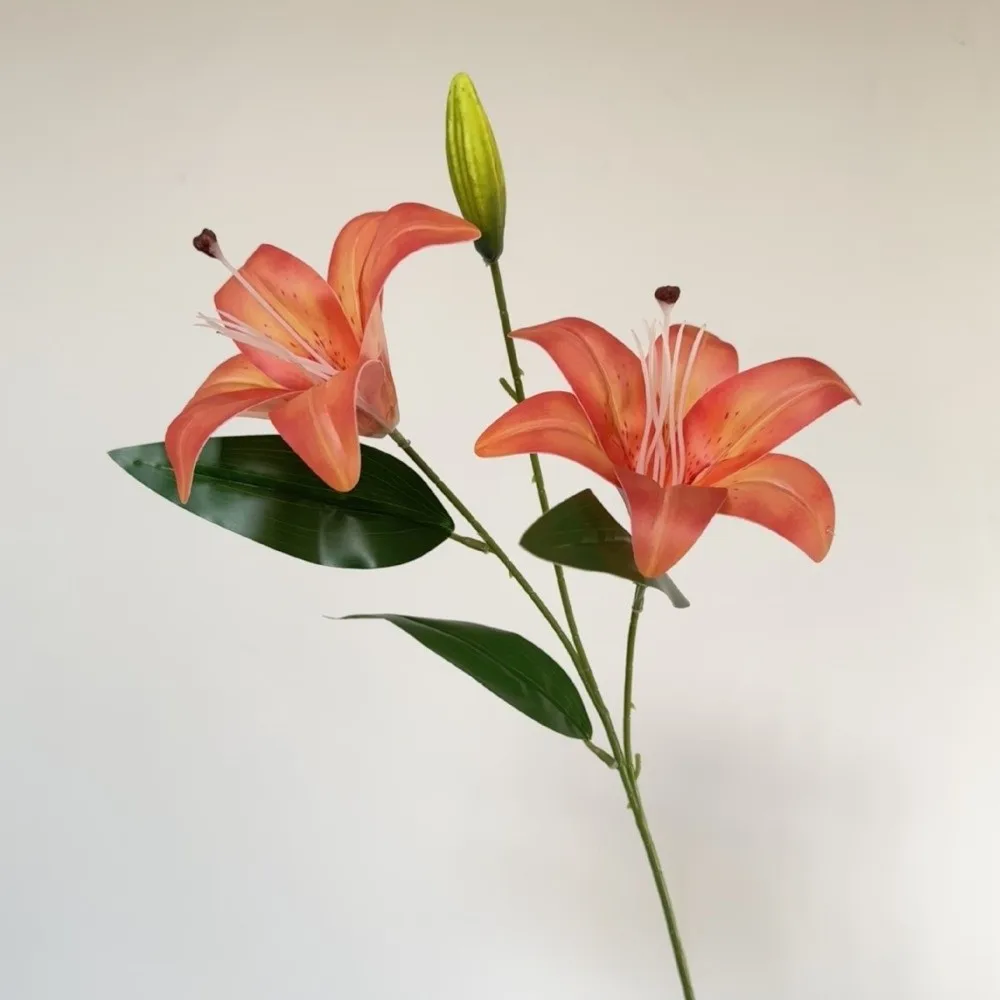 2-head Artificial Lily Flowers White Real Touch Artificial Faux Plants Multi-Bloom Pink Simulation Decorative Bouquet