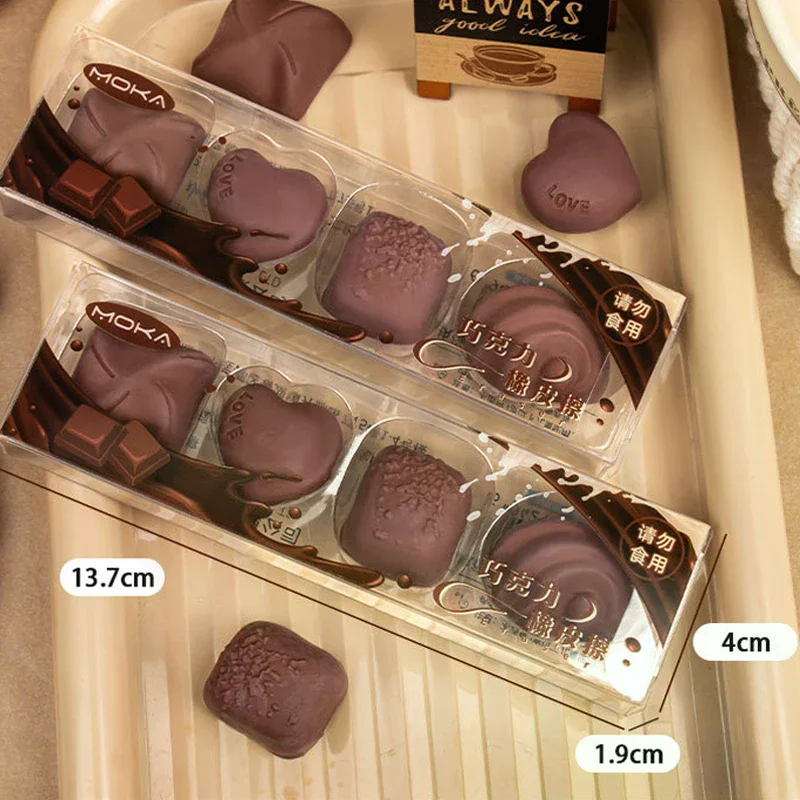 4Pcs Distinctive Simulated Chocolate Erasers, Student Essentials, Cute Kawaii Stationery, Unique Gift for Office Use