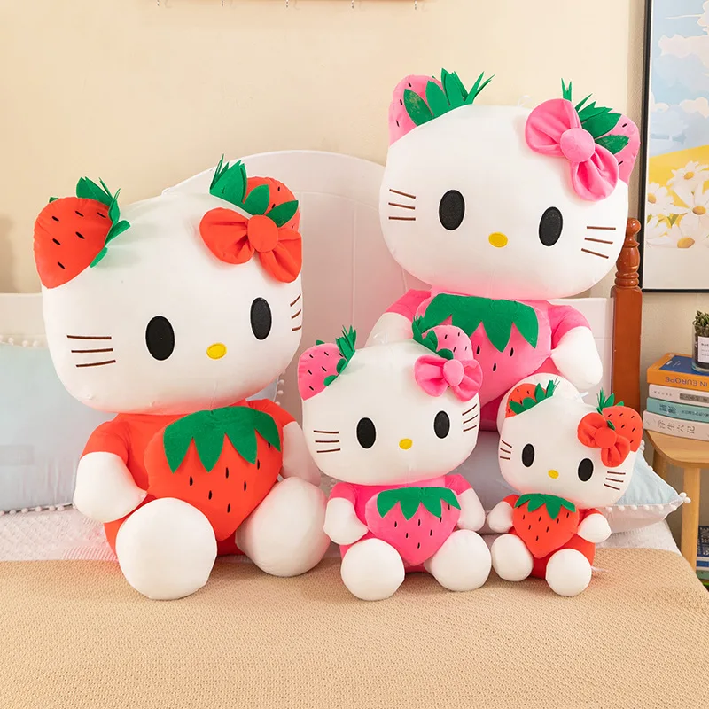 

Kawaii Hello Kitty cute Plush Stuffed Toys Strawberry KT Cat Pillow Dolls Children's Birthday Gift Home Decoration Animal Doll