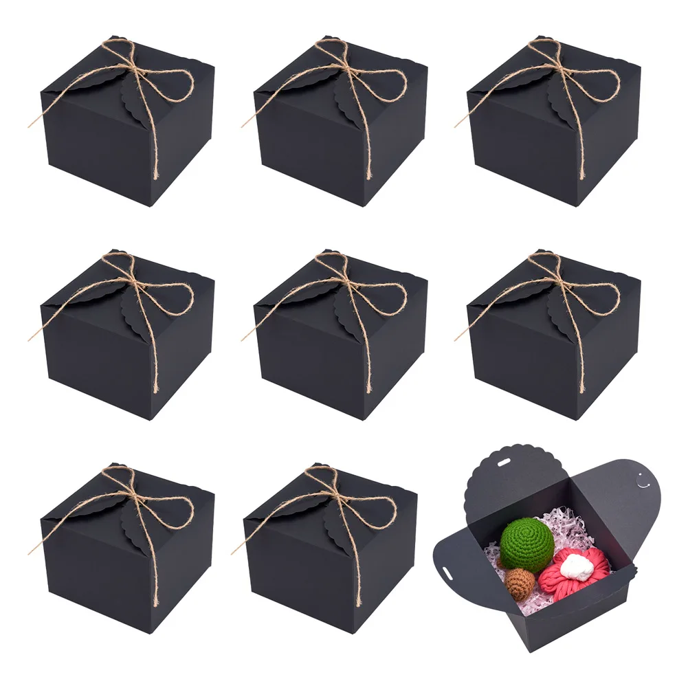 

Pandahall 10pcs Black Folded Square Paper Gift Boxes with Rope for Birthday Wedding Party Gift Packaging Box