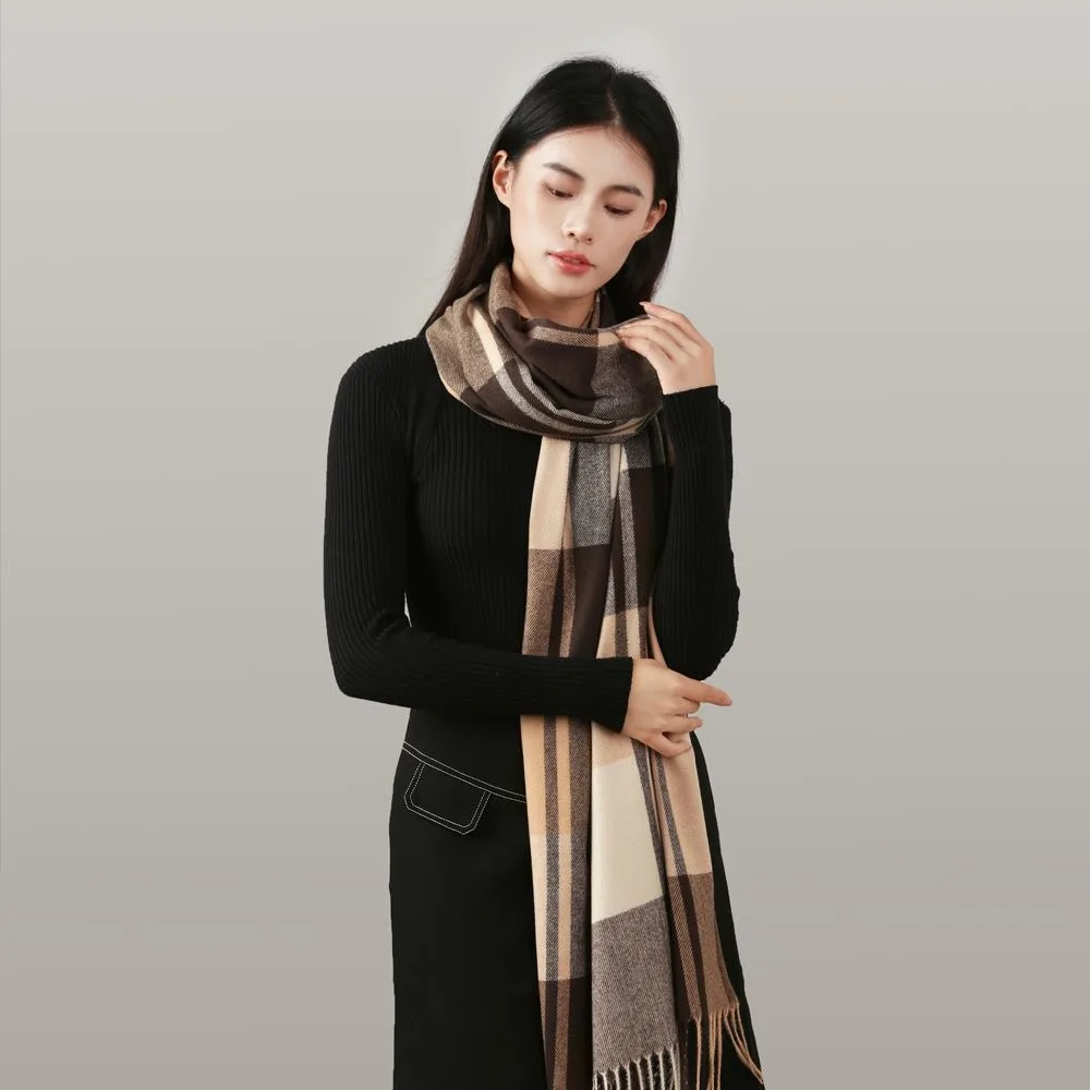 Écharpe Longue à Carreaux pour Femme, Châle Rond, Chaud, Collection Automne Hiver, 24W032