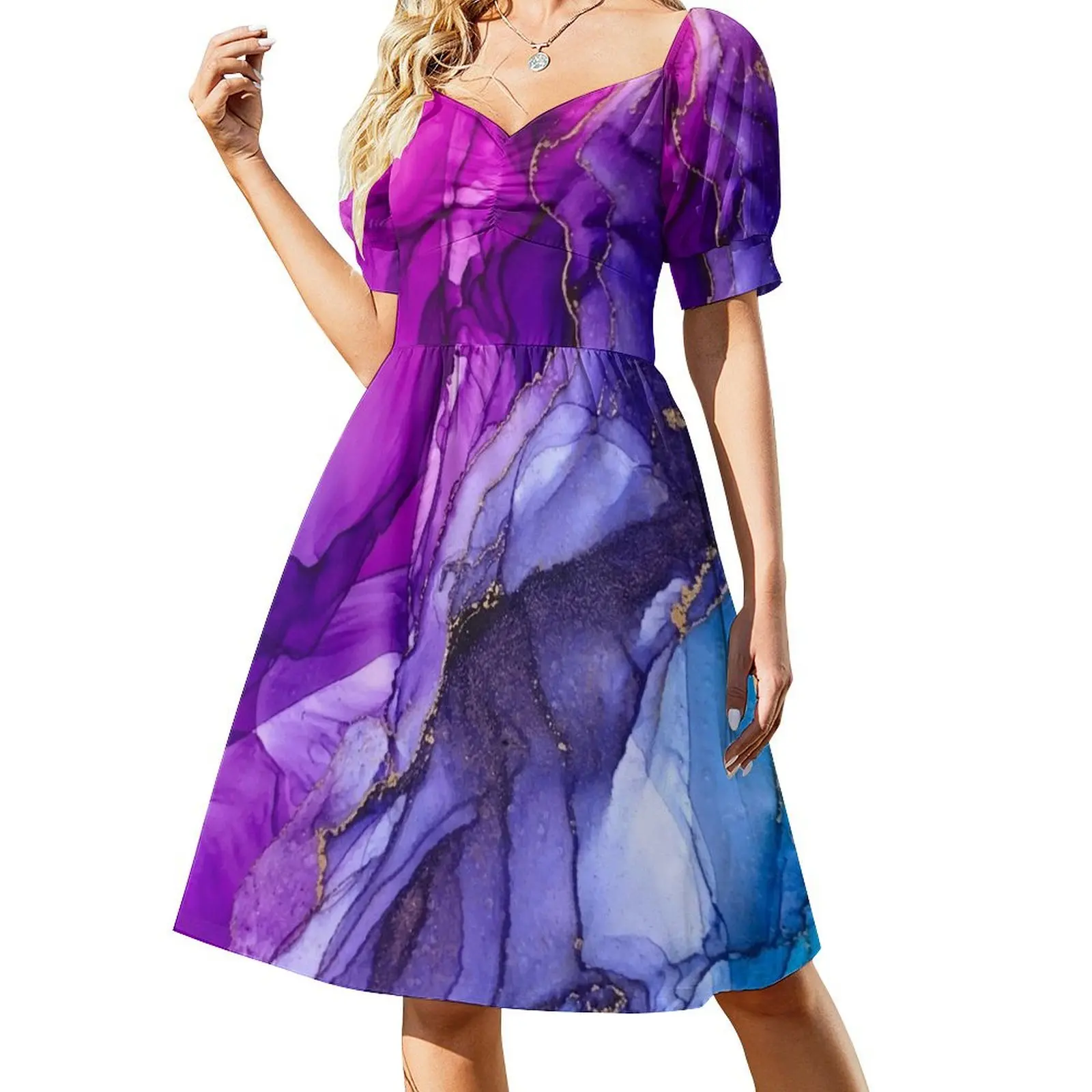 Abstract Vibrant Rainbow Ombre Short Sleeved Dress women formal occasion dresses womans clothing fairy dress Dress