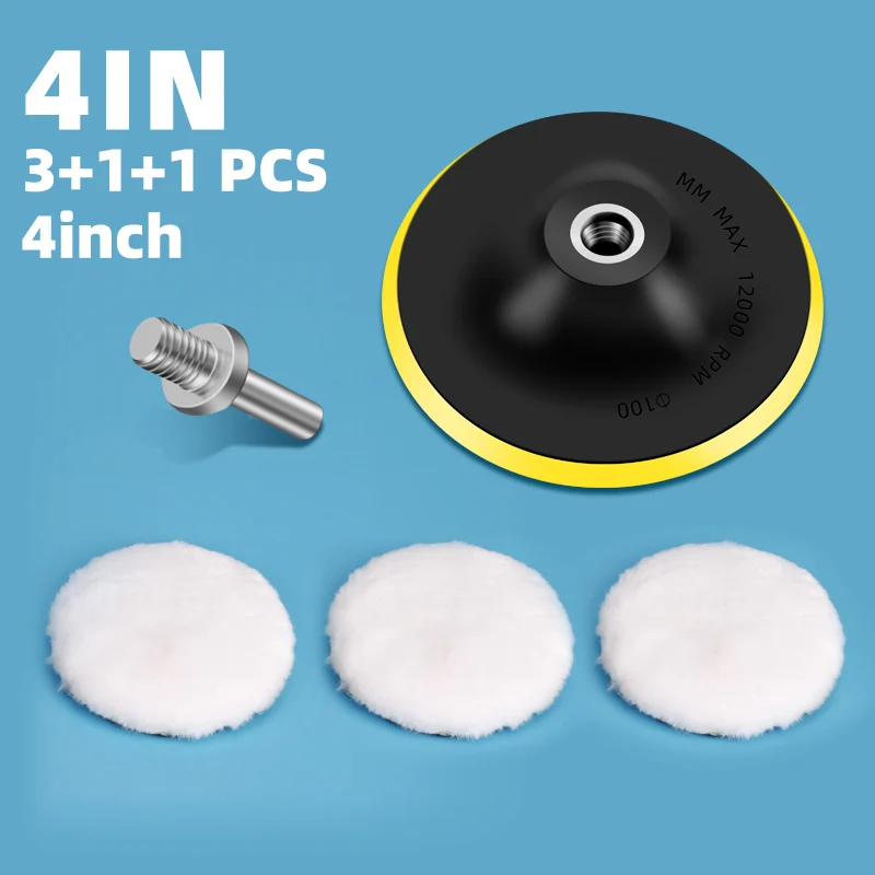 

5 шт. 4-дюймовый флокирующийся шлифовальный диск с крючком и петлей, полировальные подушечки, шерстяной полировальный круг для электрической дрели, полировщика